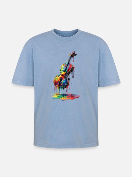 Violin med dryppende maling - Unisex oversized Premium T-shirt med acid-washed effekt - blå syrevasket