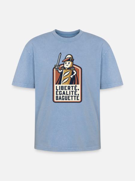 La baguette patriote 🇫🇷 - T-shirt Premium unisexe oversize acid-washed - bleu délavé acide