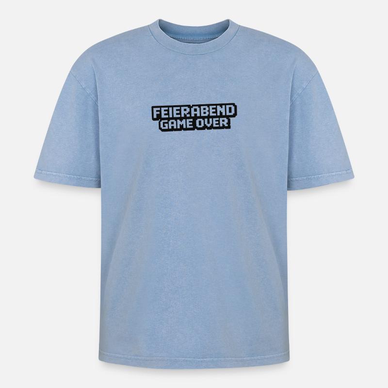 Feierabend Gameover Pixelstil - Oversized Unisex Premium Acid-Washed T-Shirt - Blau Acid Wash