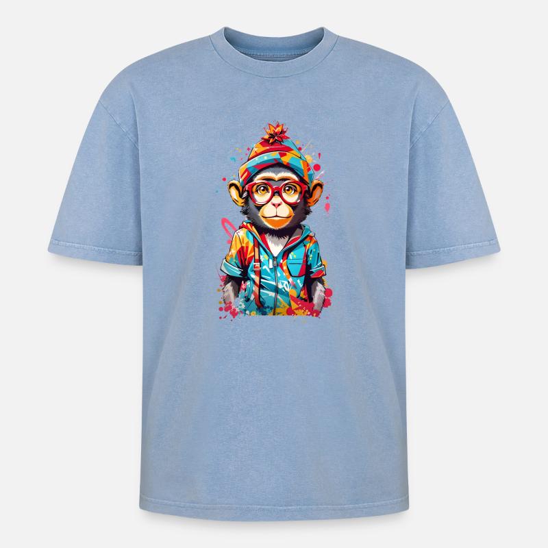 Cool monkey - Oversized Unisex Premium Acid-Washed T-Shirt - acid washed blue