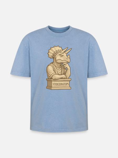 Stoiceratops - T-shirt Premium unisexe oversize acid-washed - bleu délavé acide