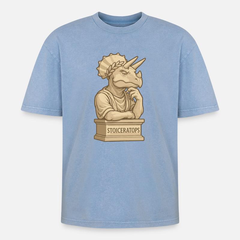 Stoiceratops - Oversized Unisex Premium Acid-Washed T-Shirt - Blau Acid Wash