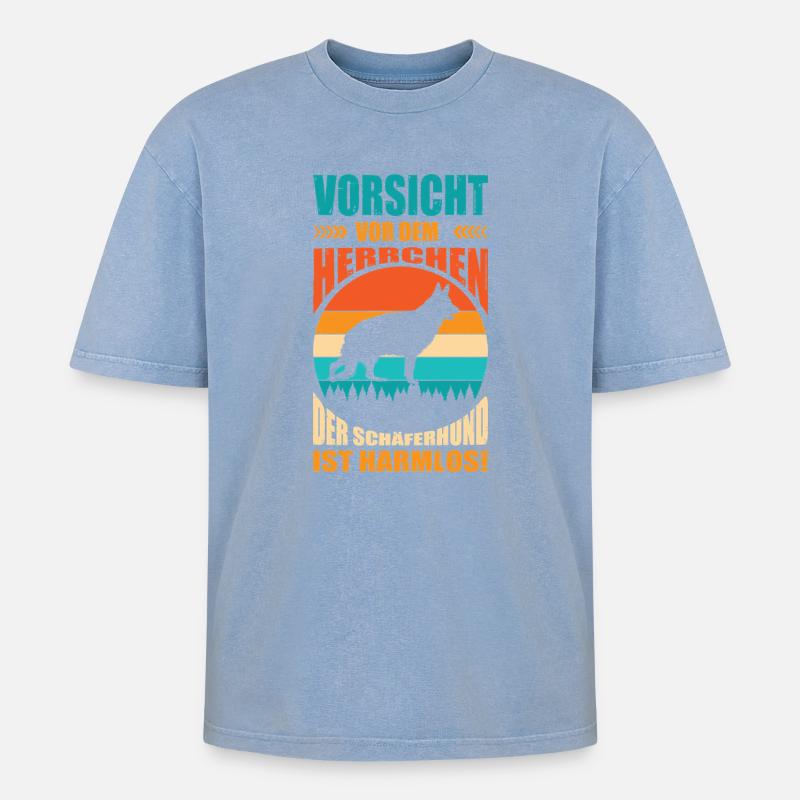 Schäferhund Geschenke Hund Herrchen Gassi - Oversized Unisex Premium Acid-Washed T-Shirt - Blau Acid Wash