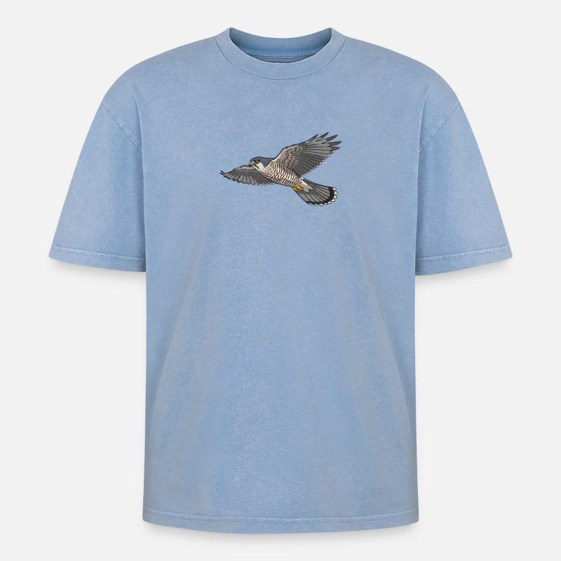 Sperber Greifvogel - Oversized Unisex Premium Acid-Washed T-Shirt - Blau Acid Wash