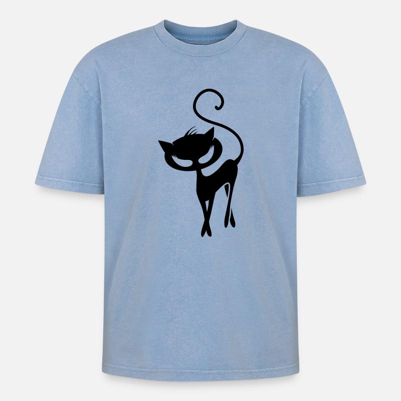 schwarze Katze - Oversized Unisex Premium Acid-Washed T-Shirt - Blau Acid Wash