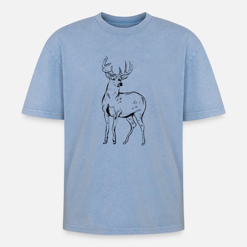 Hirsch - Oversized Unisex Premium Acid-Washed T-Shirt - Blau Acid Wash