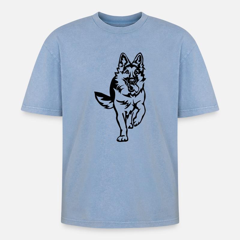 Deutscher Schäferhund - Oversized Unisex Premium Acid-Washed T-Shirt - Blau Acid Wash