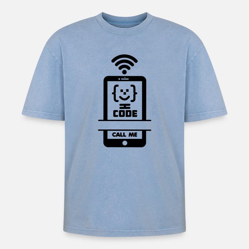 Appelez-moi codeur téléphonique gezchtje - T-shirt Premium unisexe oversize acid-washed - bleu délavé acide