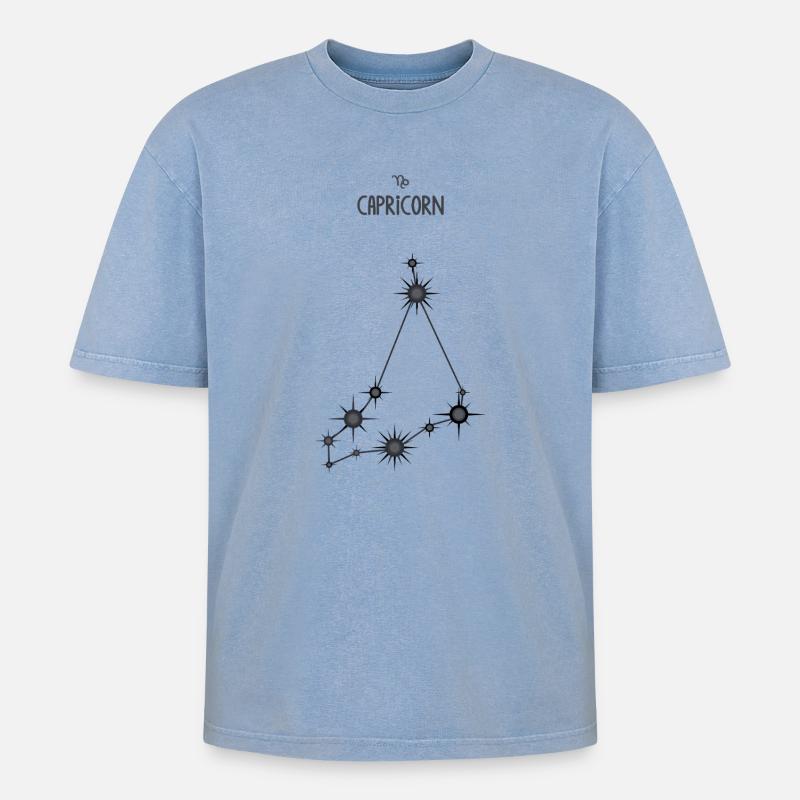 Steinbock Sternzeichen Sternbild Schwarz & Grau - Oversized Unisex Premium Acid-Washed T-Shirt - Blau Acid Wash