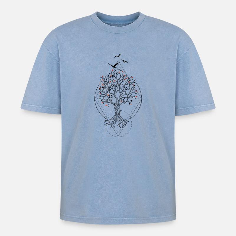 Coucher de soleil feuillu - T-shirt Premium unisexe oversize acid-washed - bleu délavé acide