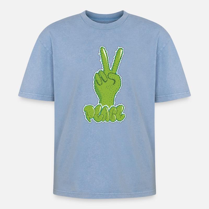 Graffiti Peace - Oversized Unisex Premium Acid-Washed T-Shirt - Blau Acid Wash