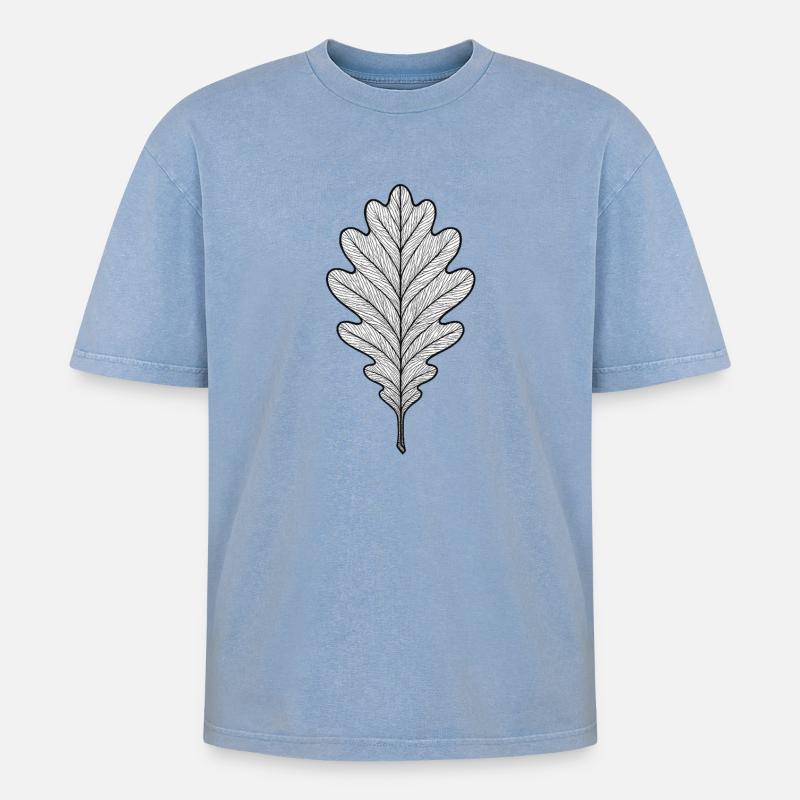 Monochromes Eichenblatt-Design - Oversized Unisex Premium Acid-Washed T-Shirt - Blau Acid Wash