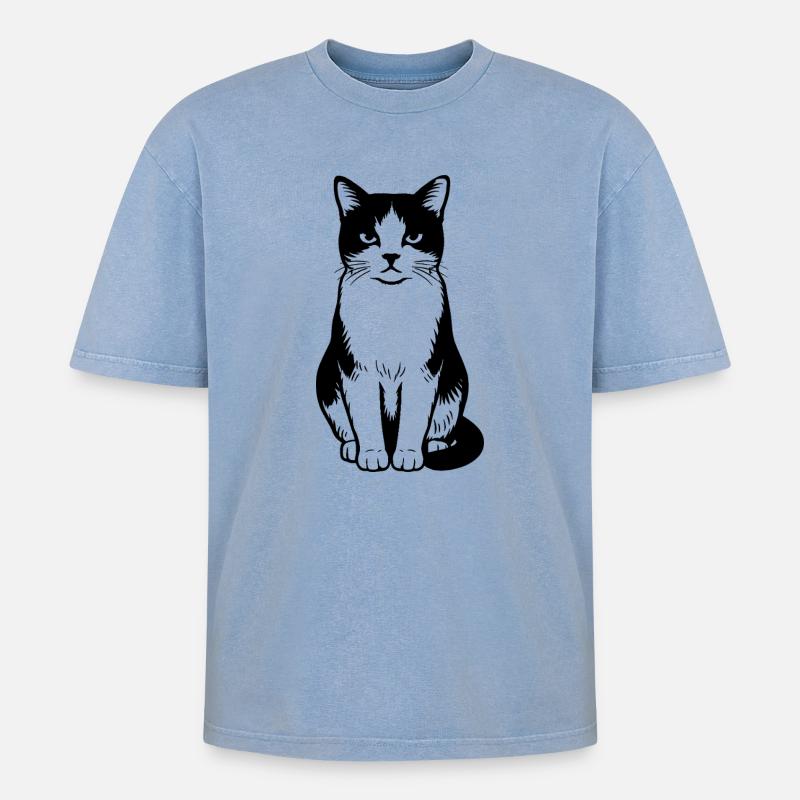 Cat - Oversized Unisex Premium Acid-Washed T-Shirt - Blau Acid Wash