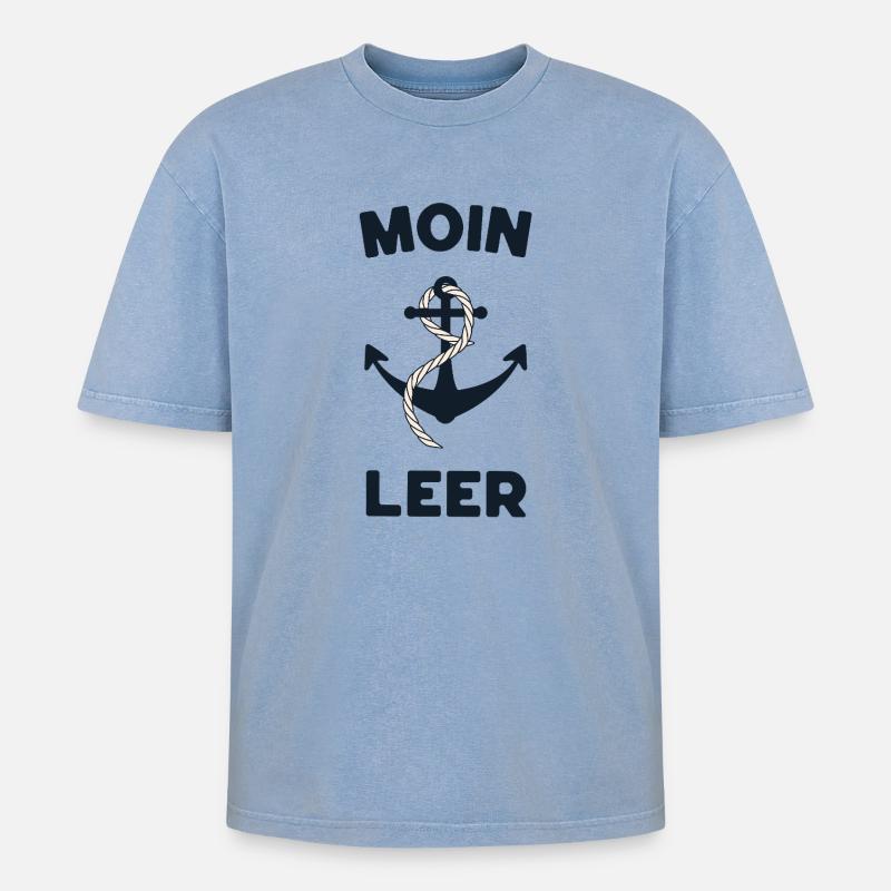Moin Leer – Maritimes Anker-Design - Oversized Unisex Premium Acid-Washed T-Shirt - Blau Acid Wash