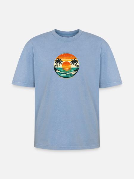 Endless Summer: Sea, Sun & Vibes - Oversized Unisex Premium Acid-Washed T-Shirt - acid washed blue
