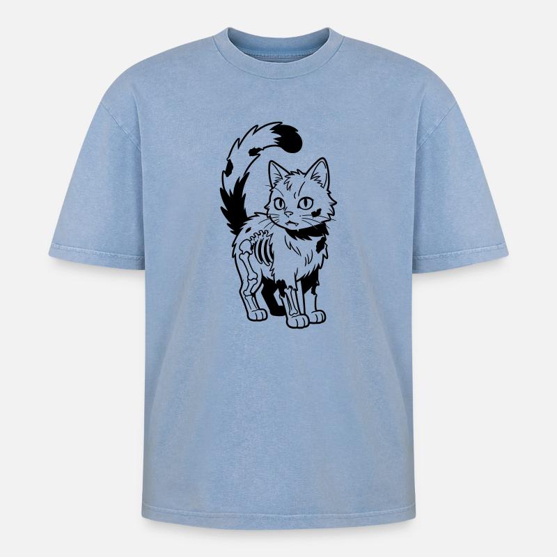 Zombie Cat - Oversized Unisex Premium Acid-Washed T-Shirt - acid washed blue