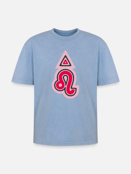 Zodiac Tribal Leo and Fire - Oversized Unisex Premium Acid-Washed T-Shirt - acid washed blue