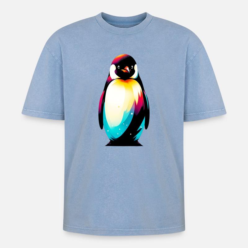 Pinguin - Oversized Unisex Premium Acid-Washed T-Shirt - Blau Acid Wash