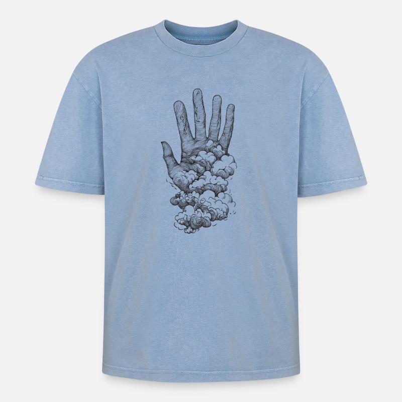 Hand in the clouds - Oversized Unisex Premium Acid-Washed T-Shirt - acid washed blue