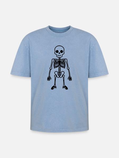 Skeleton Comic - Oversized Unisex Premium Acid-Washed T-Shirt - acid washed blue