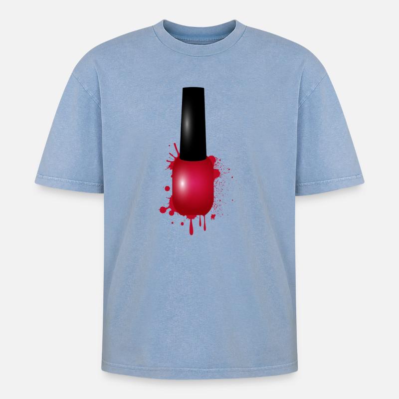 Roter Nagellack im Graffiti-Stil Illustration - Oversized Unisex Premium Acid-Washed T-Shirt - Blau Acid Wash