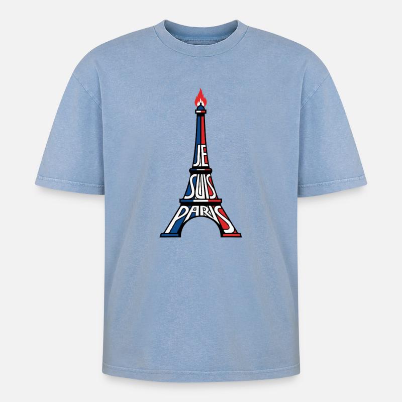 Pariser Eiffelturm - Oversized Unisex Premium Acid-Washed T-Shirt - Blau Acid Wash