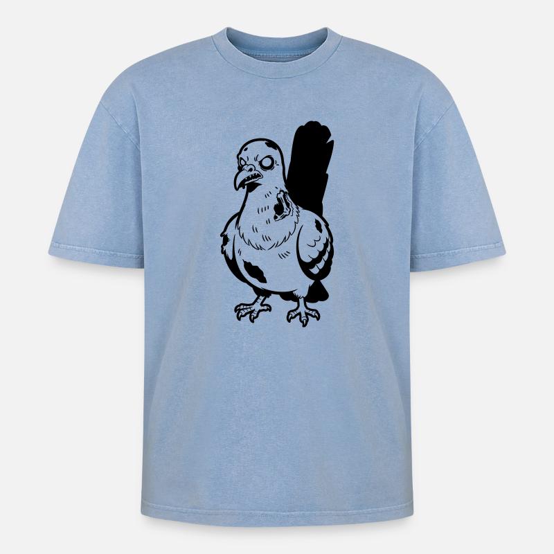 Zombie-Taube - Oversized Unisex Premium Acid-Washed T-Shirt - Blau Acid Wash