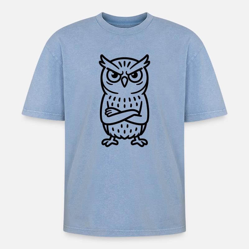 Angry Owl Comic - Oversized Unisex Premium Acid-Washed T-Shirt - Blau Acid Wash