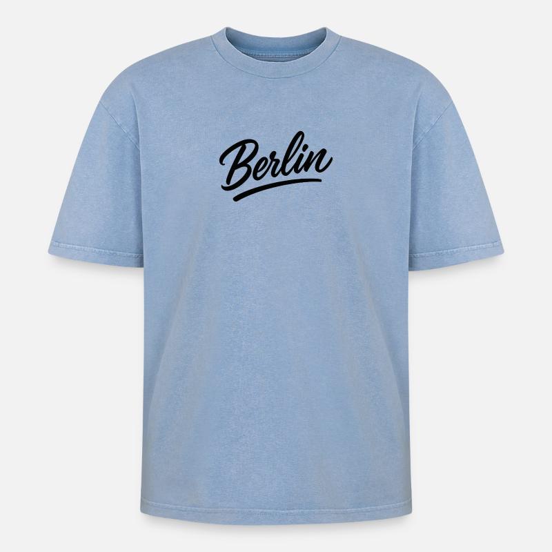 Berlin Schriftzug im Script-Stil - Oversized Unisex Premium Acid-Washed T-Shirt - Blau Acid Wash