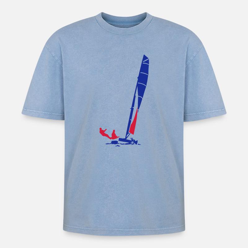 Katamaran  - Oversized Unisex Premium Acid-Washed T-Shirt - Blau Acid Wash
