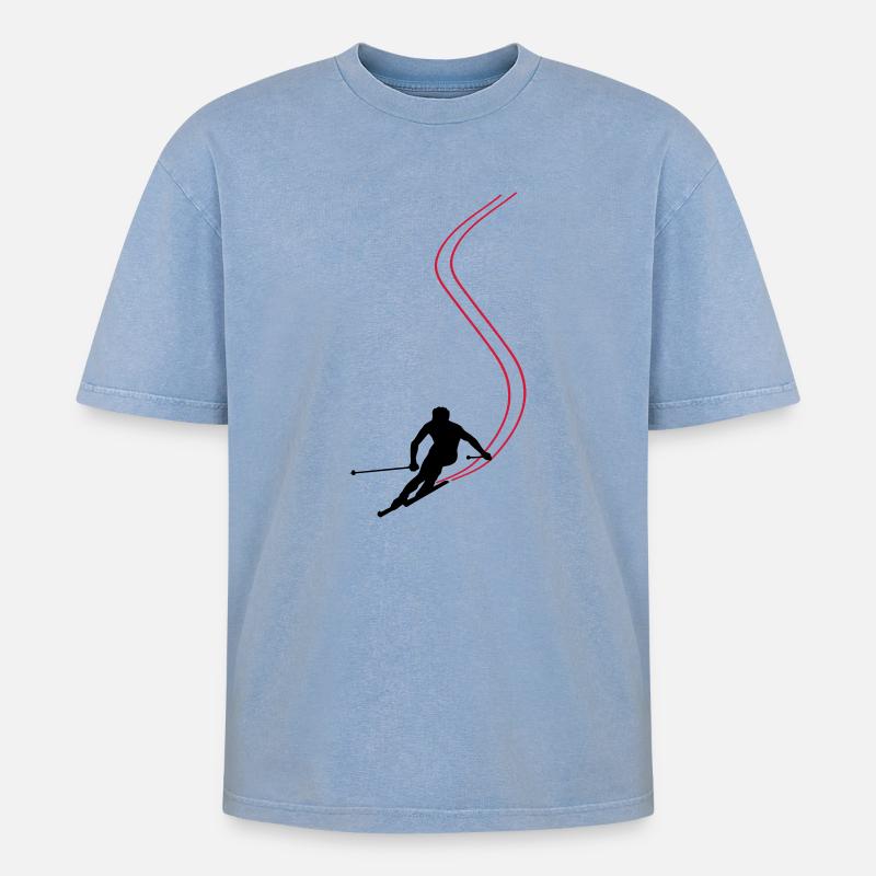 Ski !! - Oversized Unisex Premium Acid-Washed T-Shirt - Blau Acid Wash