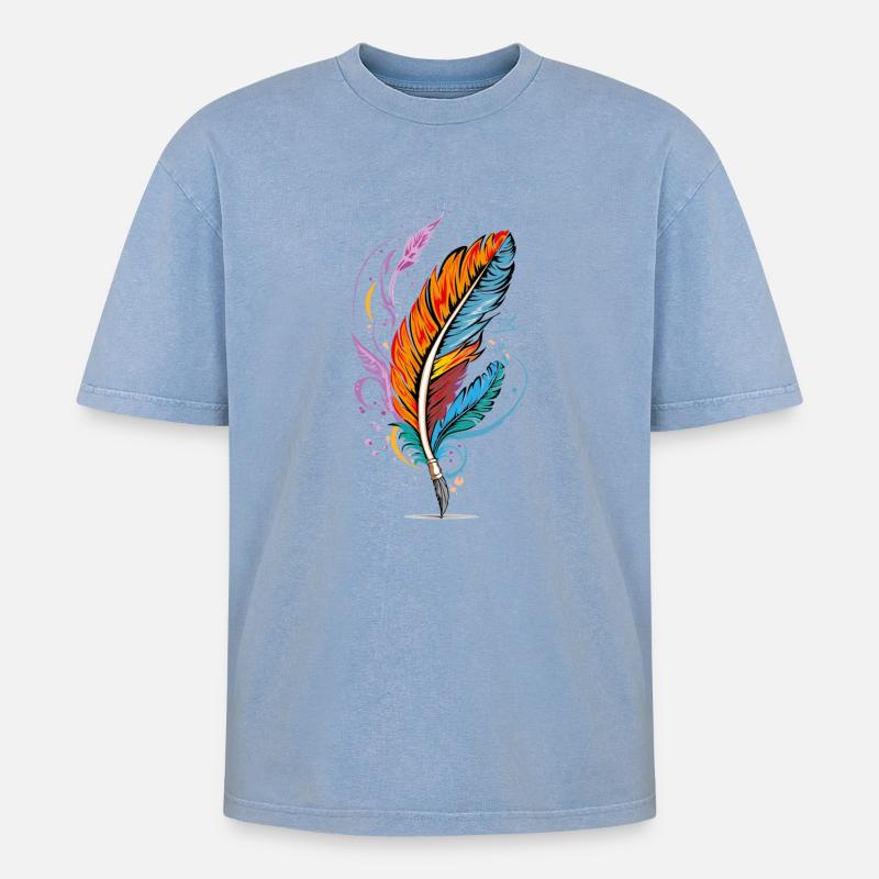 Feather - Oversized Unisex Premium Acid-Washed T-Shirt - Blau Acid Wash