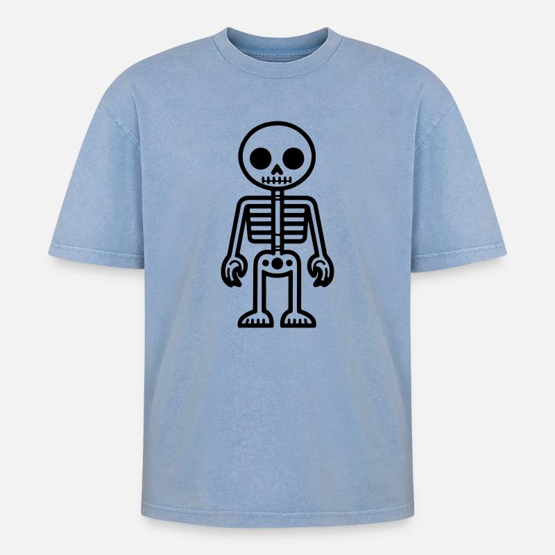 Skelett Comic - Oversized Unisex Premium Acid-Washed T-Shirt - Blau Acid Wash