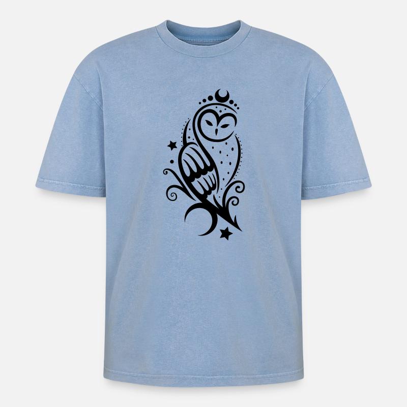 Eule Schneeeule Tattoo - Oversized Unisex Premium Acid-Washed T-Shirt - Blau Acid Wash