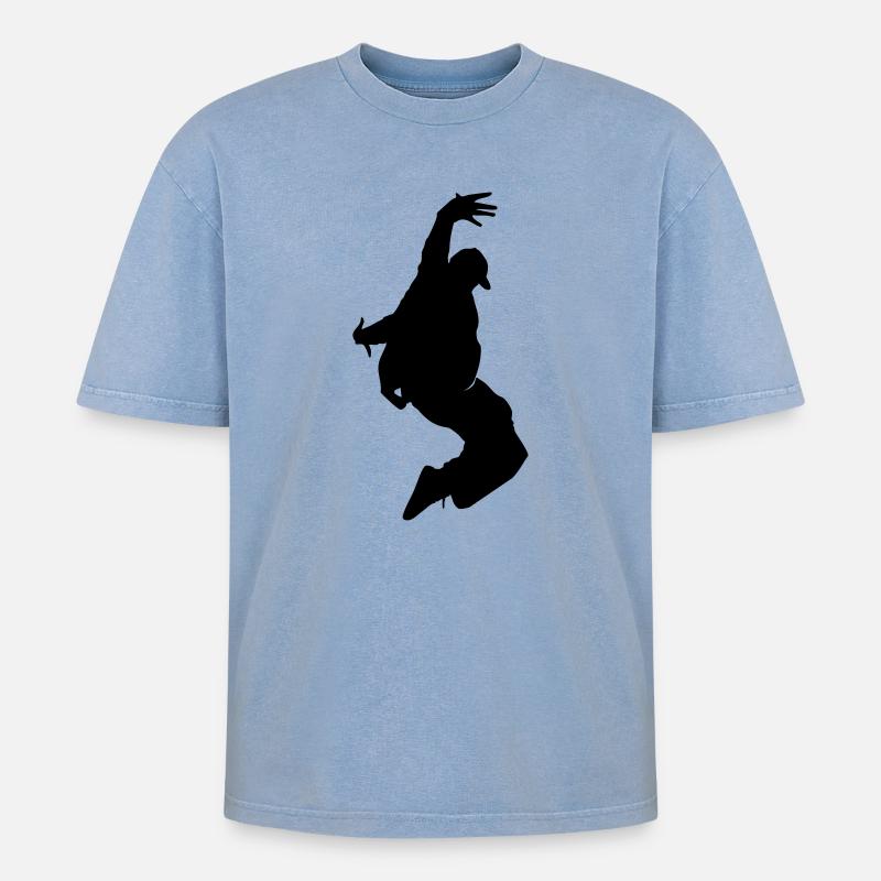 B-Boy Silhouette – Breakdance Freeze - Oversized Unisex Premium Acid-Washed T-Shirt - Blau Acid Wash