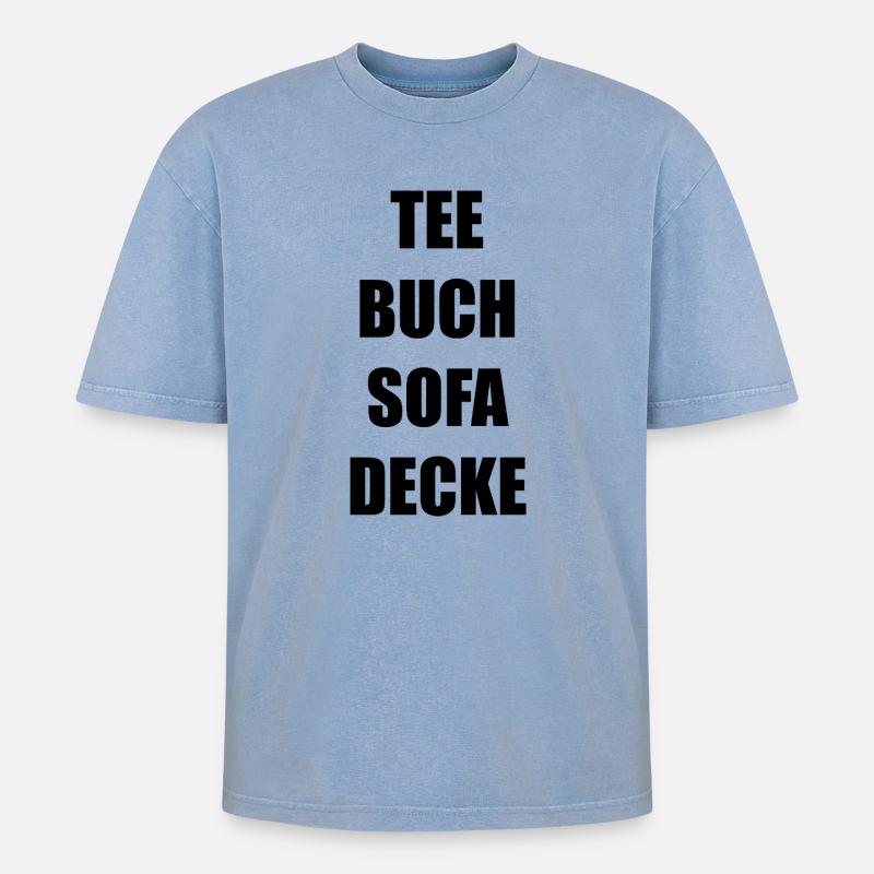 Tee Buch Sofa Decke - Oversized Unisex Premium Acid-Washed T-Shirt - Blau Acid Wash