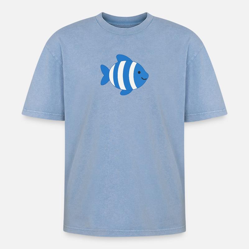 Fisch gestreift - Oversized Unisex Premium Acid-Washed T-Shirt - Blau Acid Wash