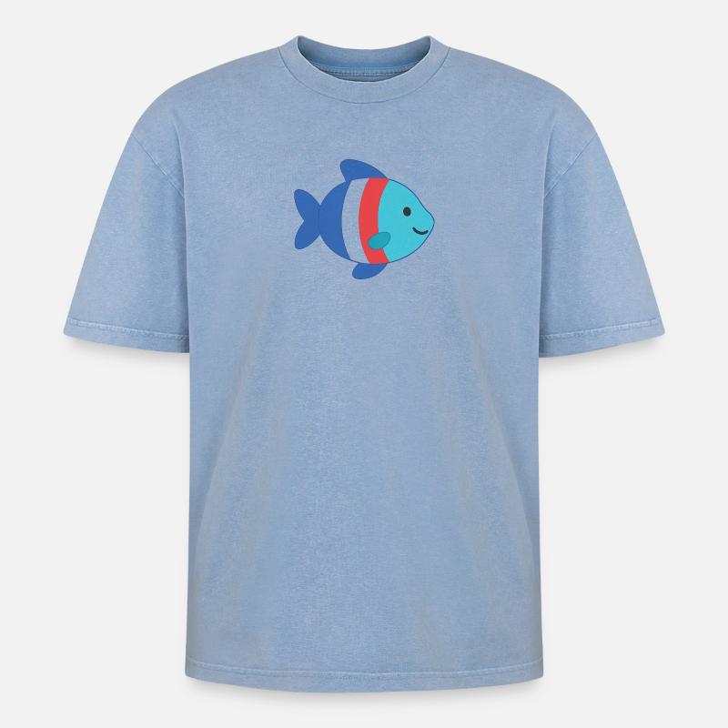 Fisch gestreift - Oversized Unisex Premium Acid-Washed T-Shirt - Blau Acid Wash