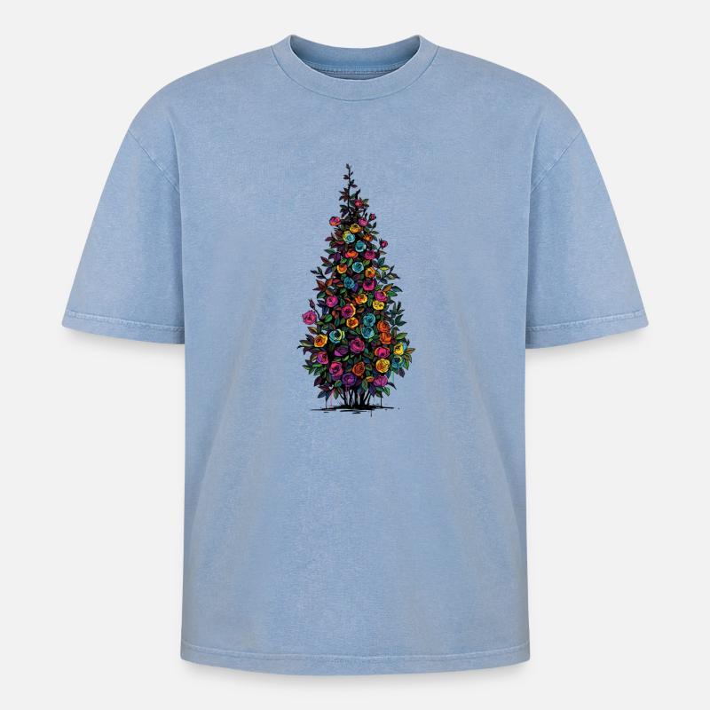 Blütenpyramide Regenbogenfarben - Oversized Unisex Premium Acid-Washed T-Shirt - Blau Acid Wash