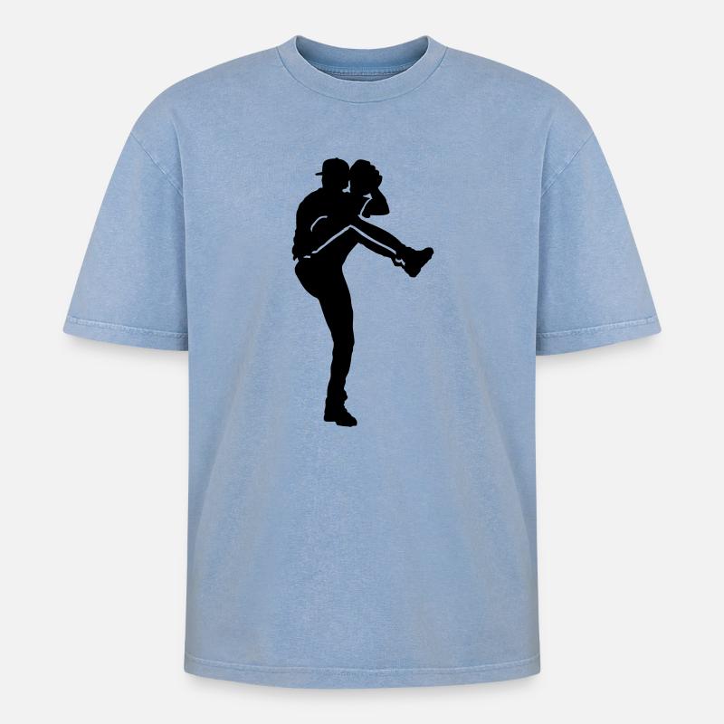 Baseball - Oversized Unisex Premium Acid-Washed T-Shirt - Blau Acid Wash