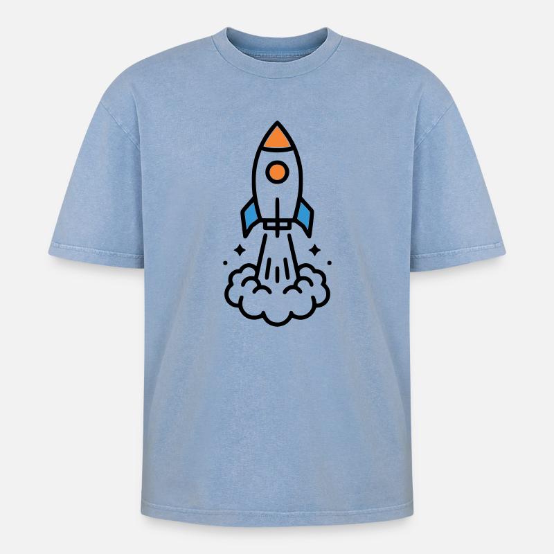Comic spatial Rocket Launch - T-shirt Premium unisexe oversize acid-washed - bleu délavé acide