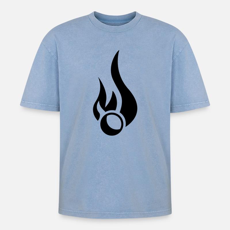 Flammender Ball - Oversized Unisex Premium Acid-Washed T-Shirt - Blau Acid Wash