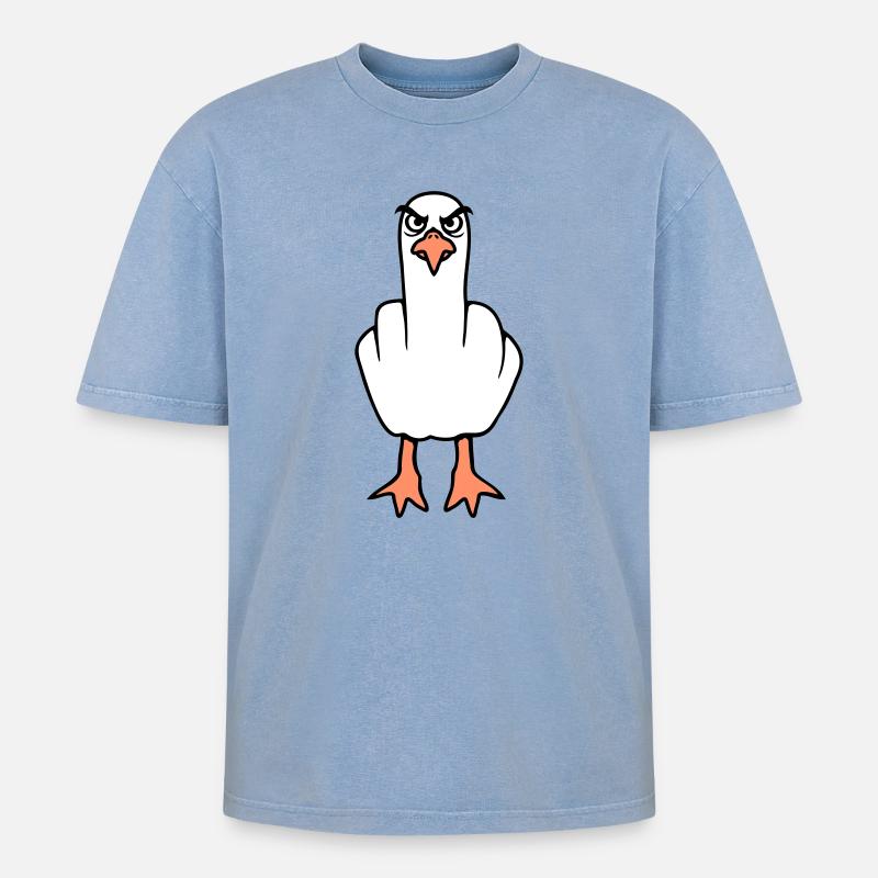 Möwe Mittelfinger Beleidigung Stinkefinger frech - Oversized Unisex Premium Acid-Washed T-Shirt - Blau Acid Wash