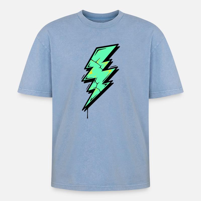 Blitzstil Blitz Abstrakt - Oversized Unisex Premium Acid-Washed T-Shirt - Blau Acid Wash