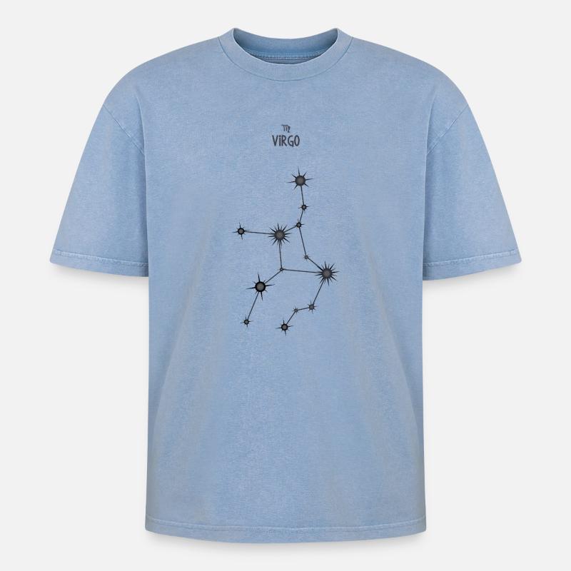 Jungfrau Sternzeichen Sternbild Schwarz & Grau - Oversized Unisex Premium Acid-Washed T-Shirt - Blau Acid Wash