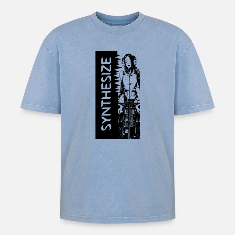 Synth - Oversized Unisex Premium Acid-Washed T-Shirt - Blau Acid Wash