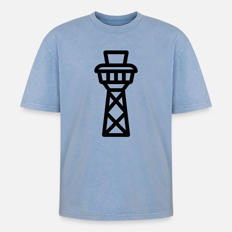 Kontrollturm - Oversized Unisex Premium Acid-Washed T-Shirt - Blau Acid Wash