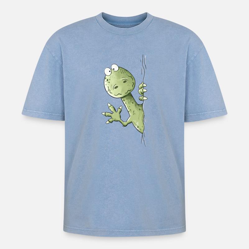 Drolliger Dino I Raptor Dinosaurier - Oversized Unisex Premium Acid-Washed T-Shirt - Blau Acid Wash