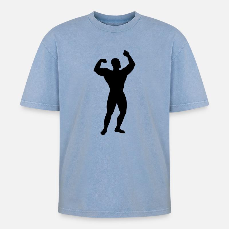 Strong man - Oversized Unisex Premium Acid-Washed T-Shirt - acid washed blue