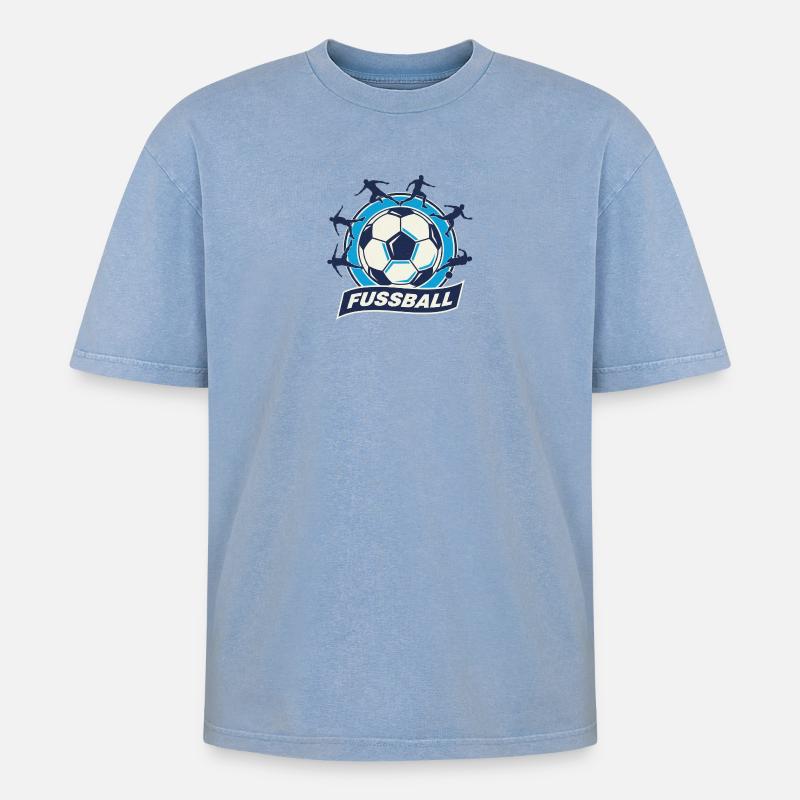 Fussball Kreis Emblem Dynamik - Oversized Unisex Premium Acid-Washed T-Shirt - Blau Acid Wash